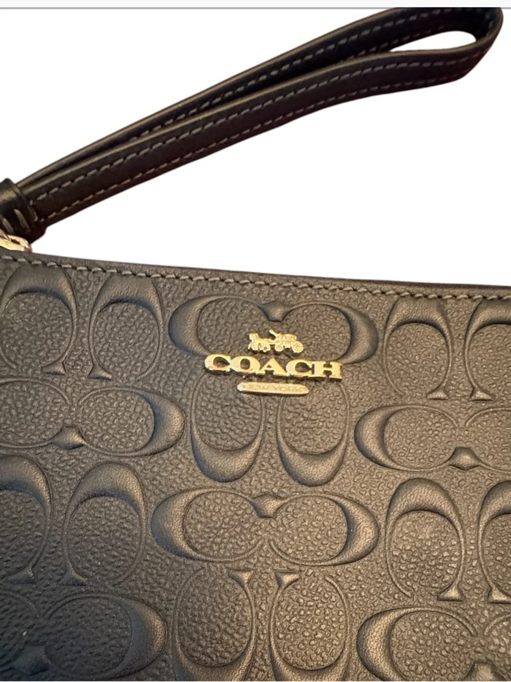 Coach Black Embossed Signature Leather Wristlet with Charms